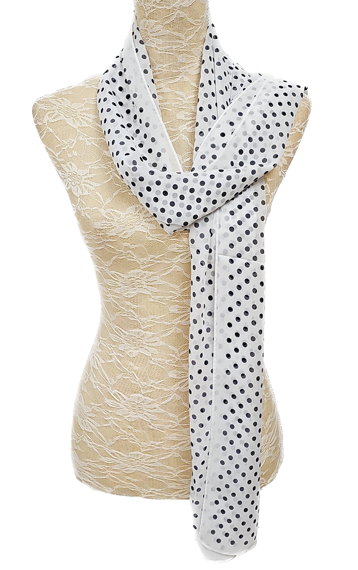 White & Navy Polka Dot Scarf