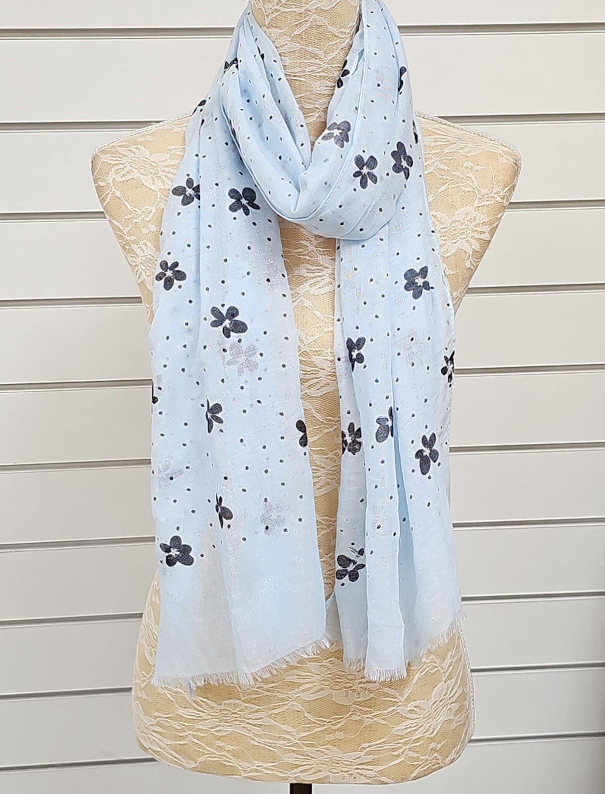 Flower Petal Pattern Scarf Sky Blue