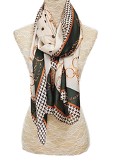 Beige & Green Chain Printed Silk Feel Scarf