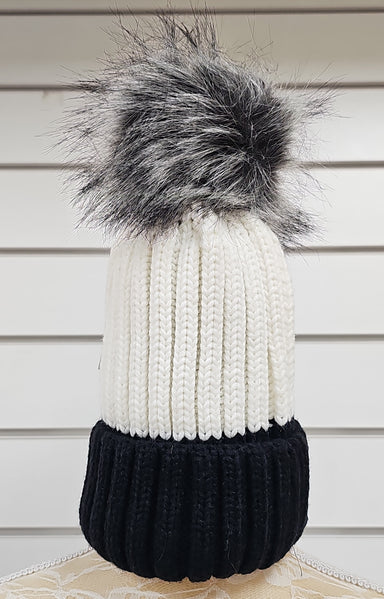 Black & White Cable knit Bobble Hat