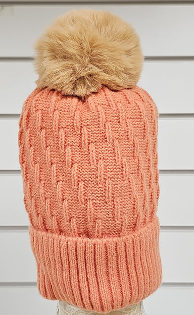 Orange Fluff Cable knit Bobble Hat
