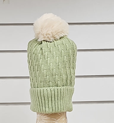 Lime Green Cable knit Bobble Hat