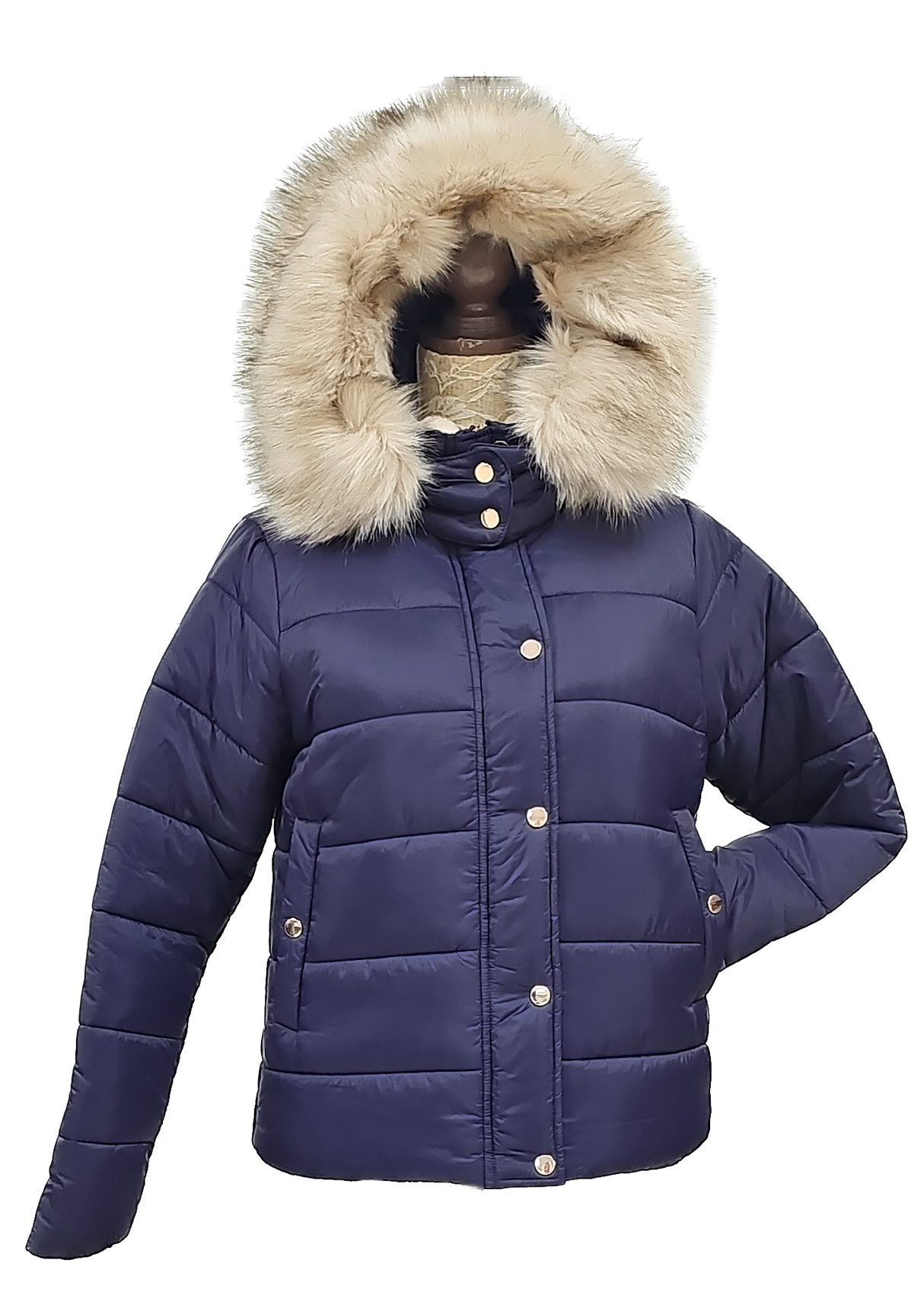 Brave Soul Navy Padded Coat With Fur Hood