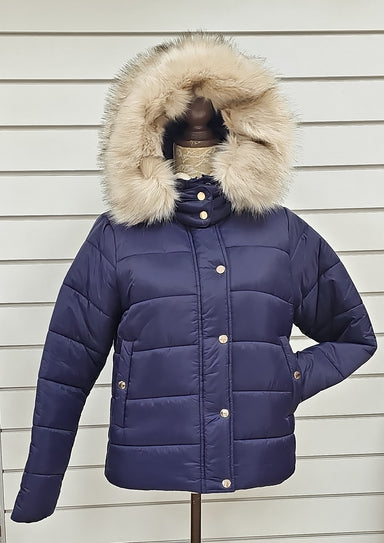Brave Soul Navy Padded Coat With Fur Hood