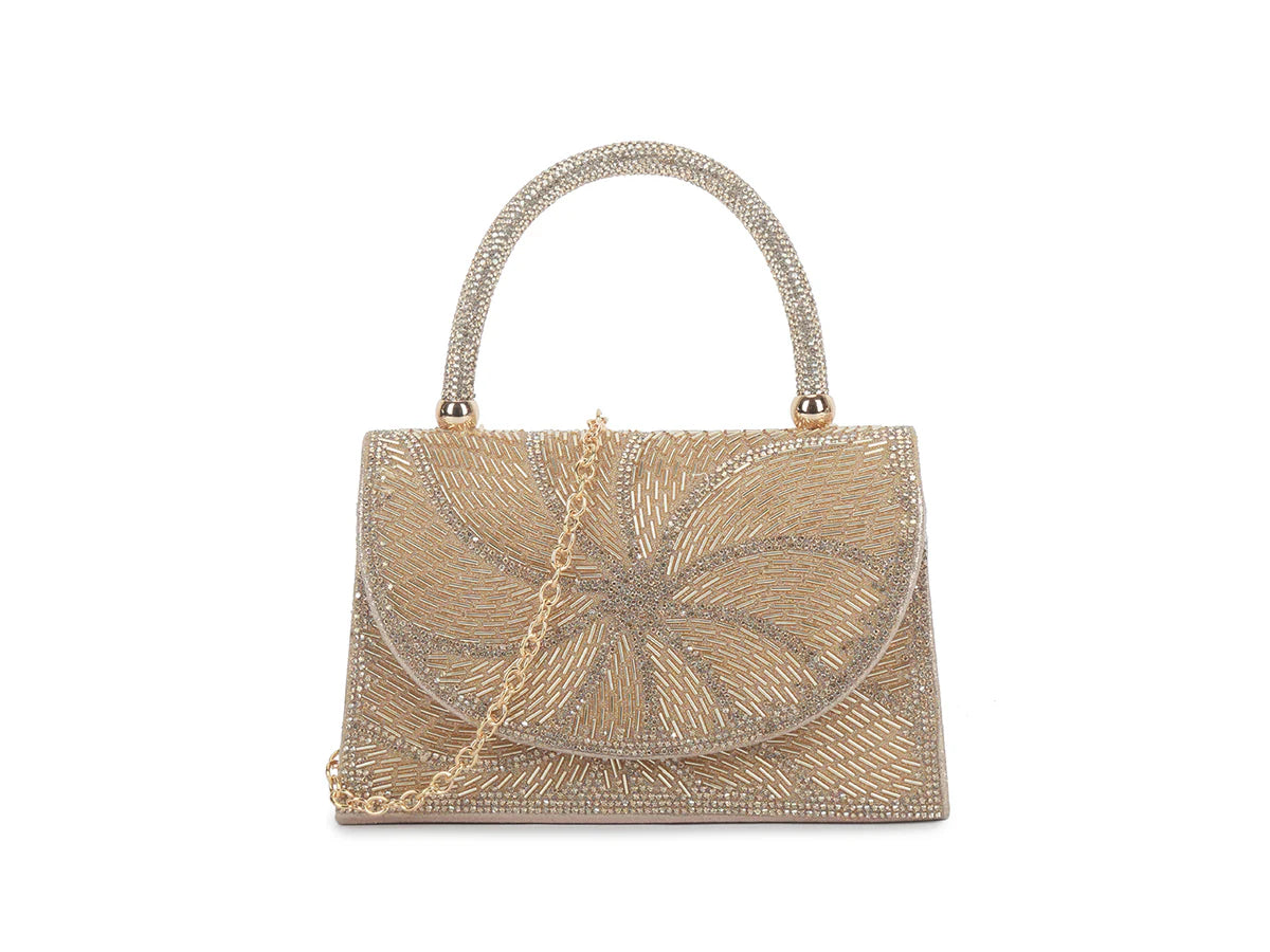 Mini Light Gold Beaded Tote Handbag