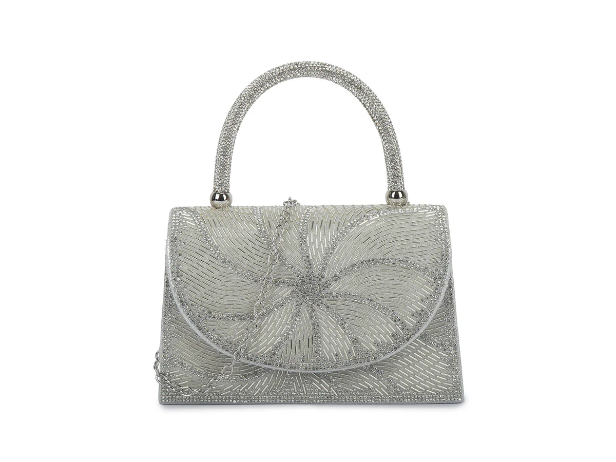 Mini Silver Beaded Tote Handbag