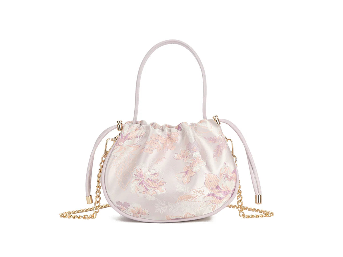 Lilac Floral Satin Clutch Bag
