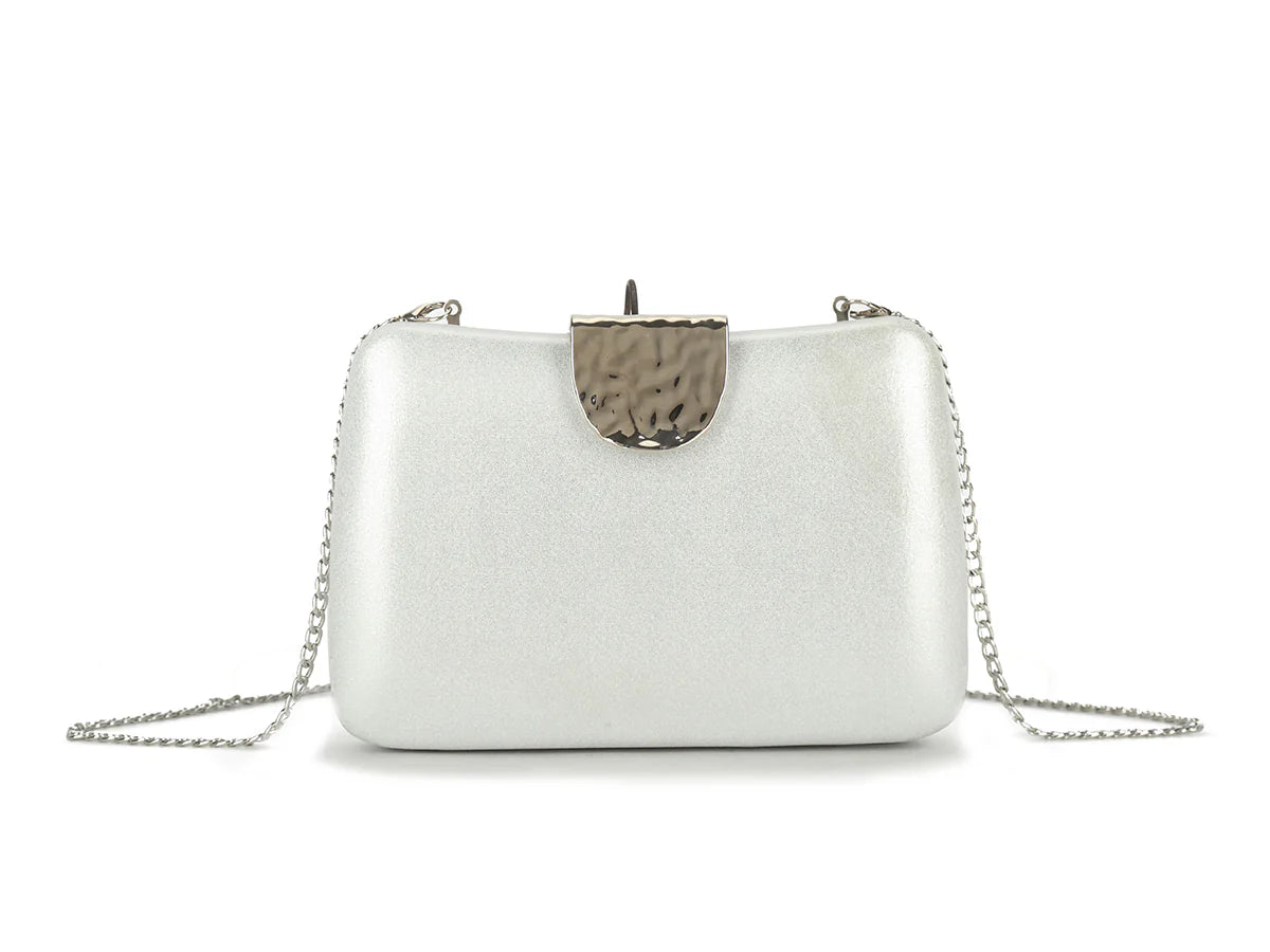 Silver Shimmer Box Clutch Bag
