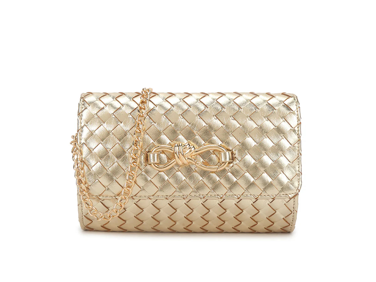 Light Gold Woven Clutch Bag