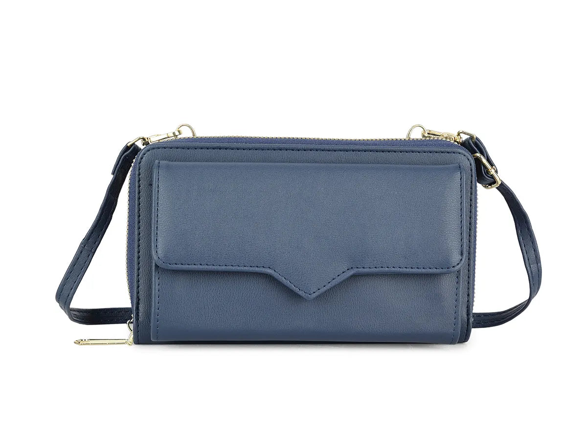 Navy Zip Around Wallet Purse With Strap