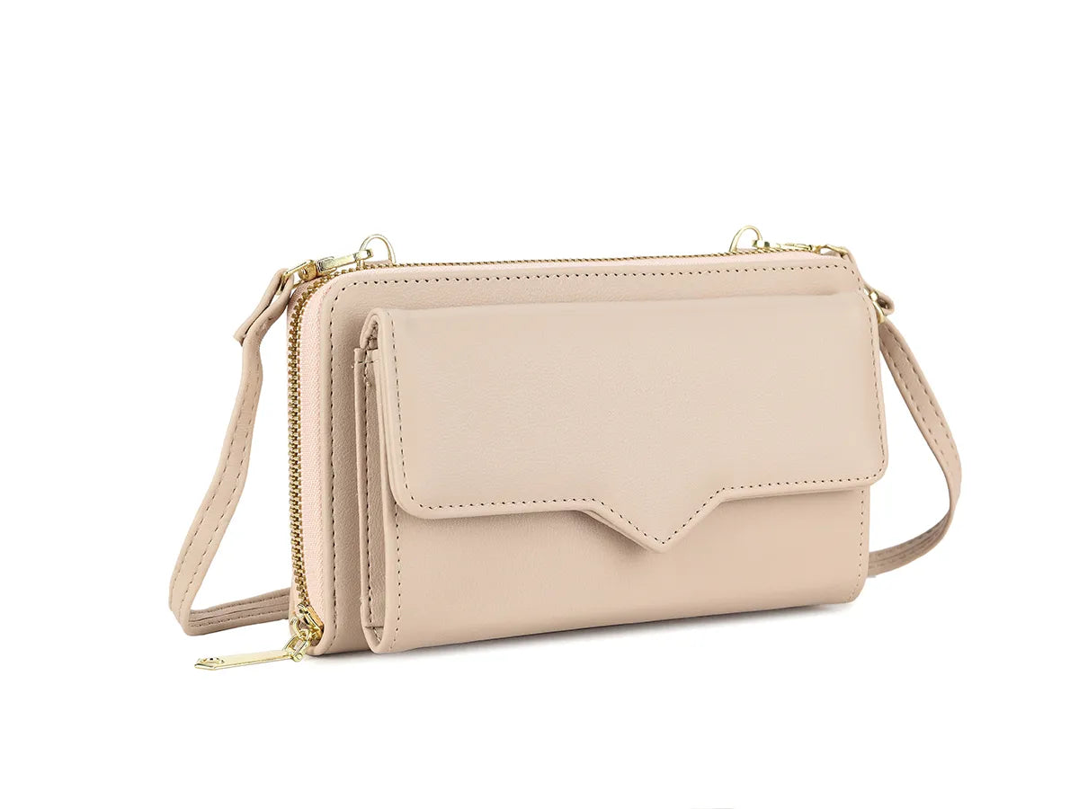 Nude Zip Around Wallet Purse With Strap