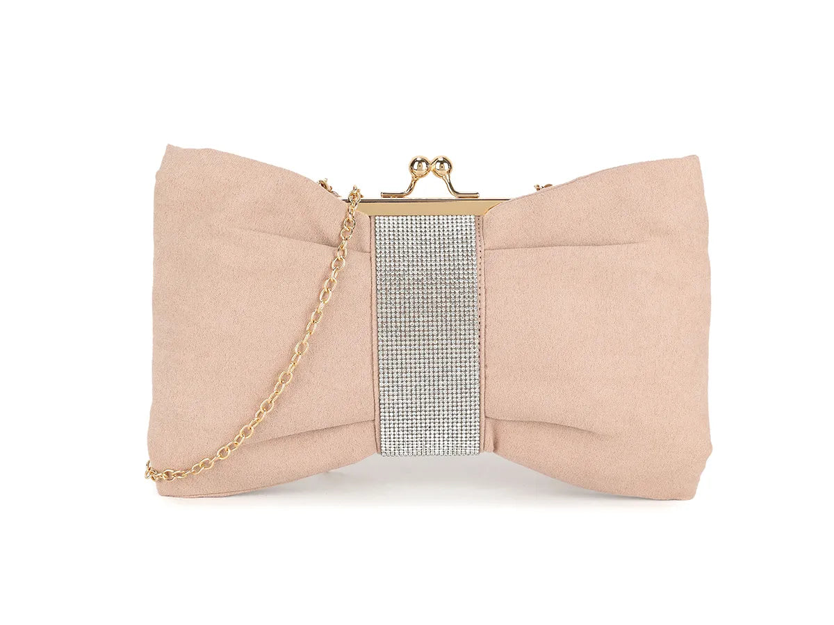 Nude Diamante Clutch Bag
