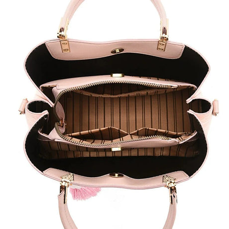 Blush Pink Satin Suede Look Print Handbag