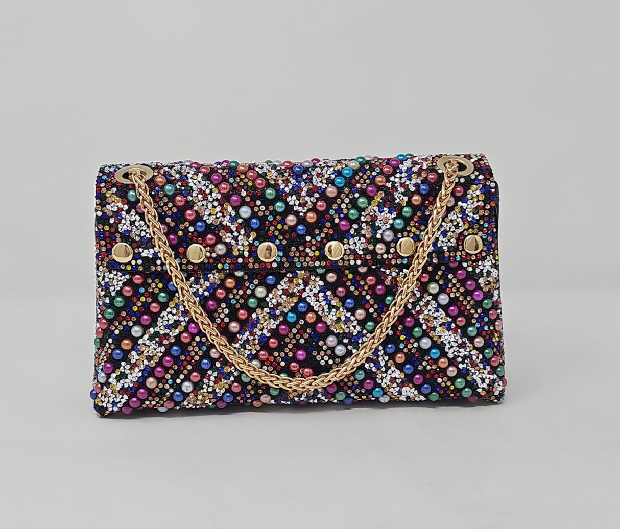 Multi Colour Crystal Bead Mini Handbag