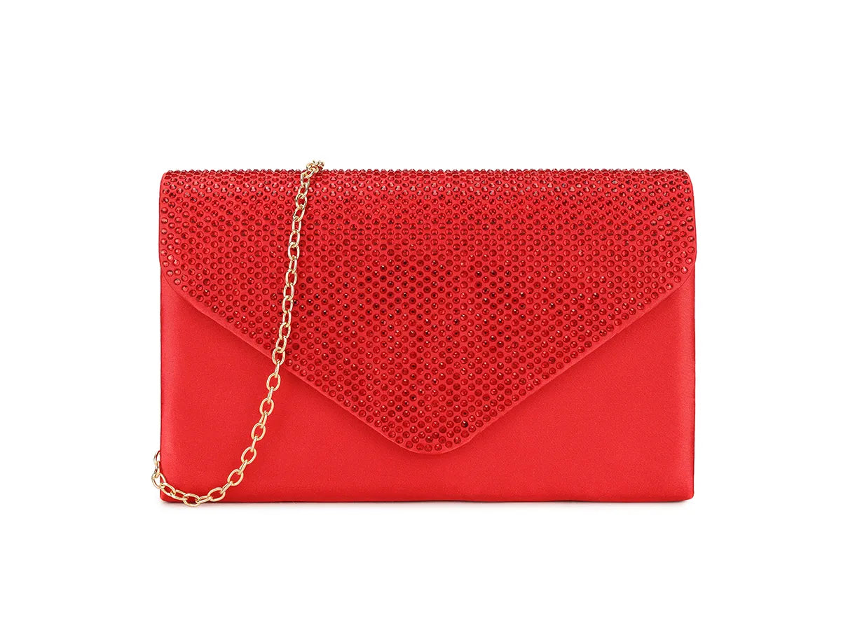 Bright Red Crystal Diamante Clutch Bag