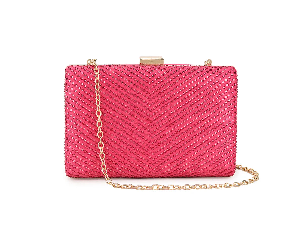 Rose Pink Crystal Diamanté Clutch Bag