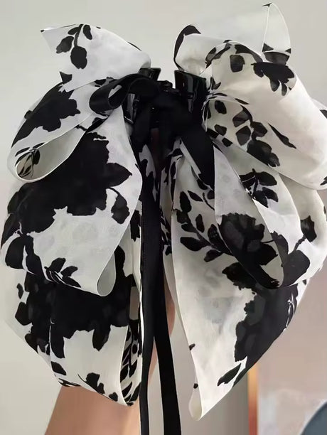 Black & White Bow Fabric Hair Clip