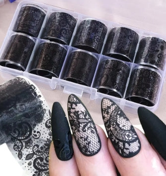 Dream Goddess Nails Nail Art Foil Transfer Black Lace 10 Pack