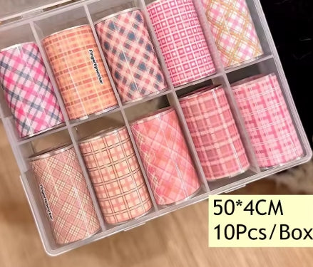 Dream Goddess Nails Foil Transfer Pink Plaid Print 10 Pack