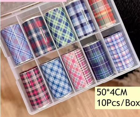 Dream Goddess Nails Foil Transfer Blue/Green/Red Plaid Design 10 Pk