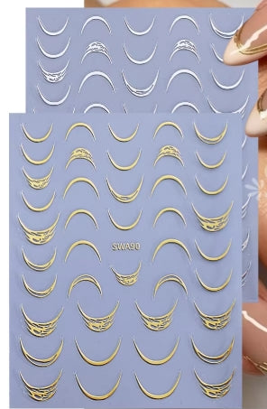 Gold & Silver Crescent Nail Stickers 2 Pack