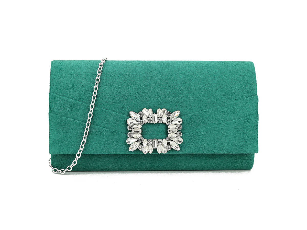 Dark Green Crystal Embellished Clutch Bag