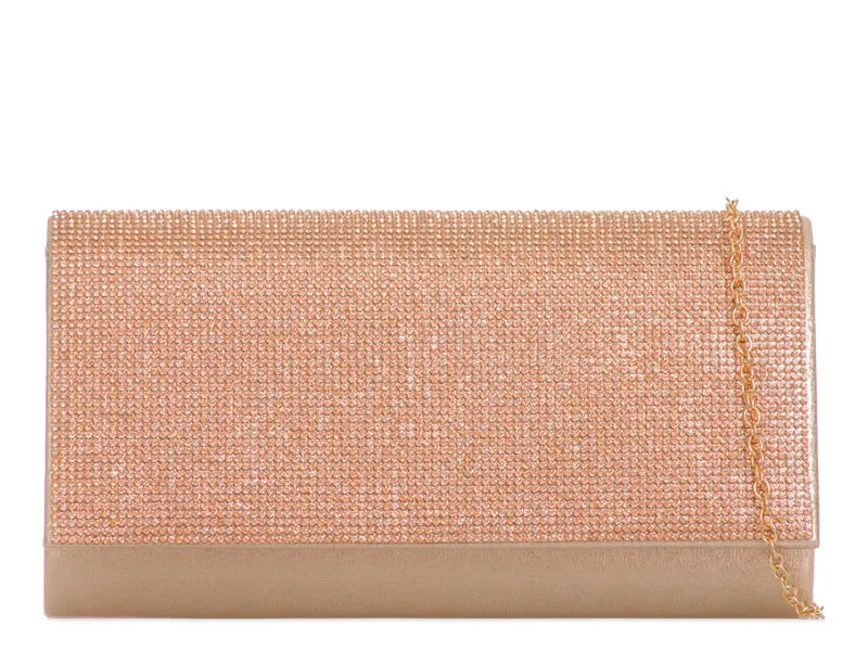 Rose Gold Diamante Crystal Shimmer Clutch Bag