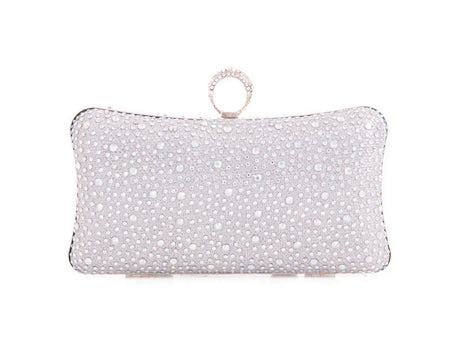 Silver Diamanté Jewelled Baguette Clutch Bag