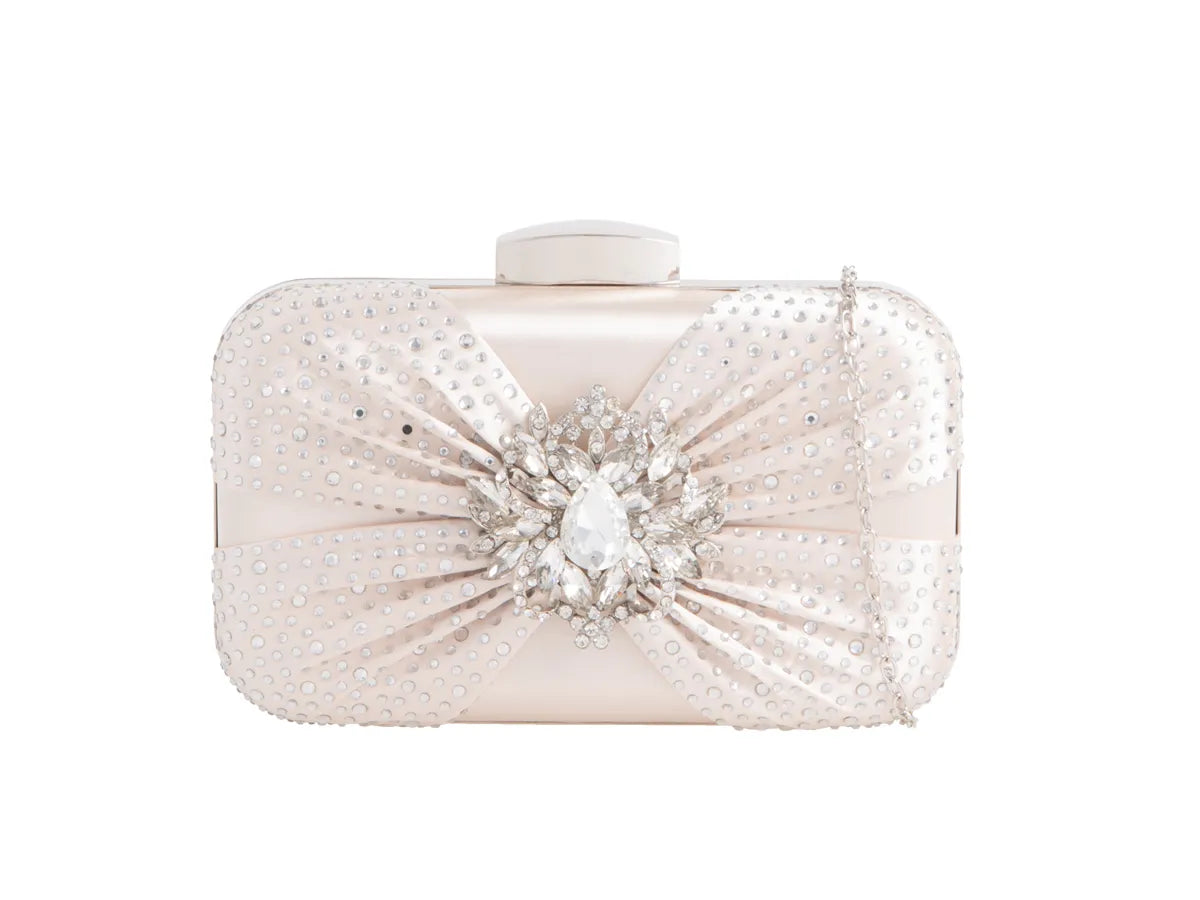 Ivory Satin & Diamante Hard Clutch Bag