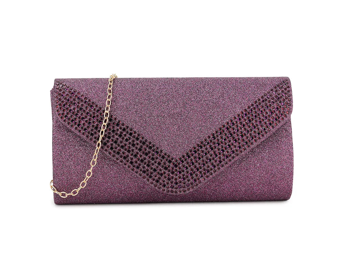 Purple Crystal Diamante Evening Clutch Bag