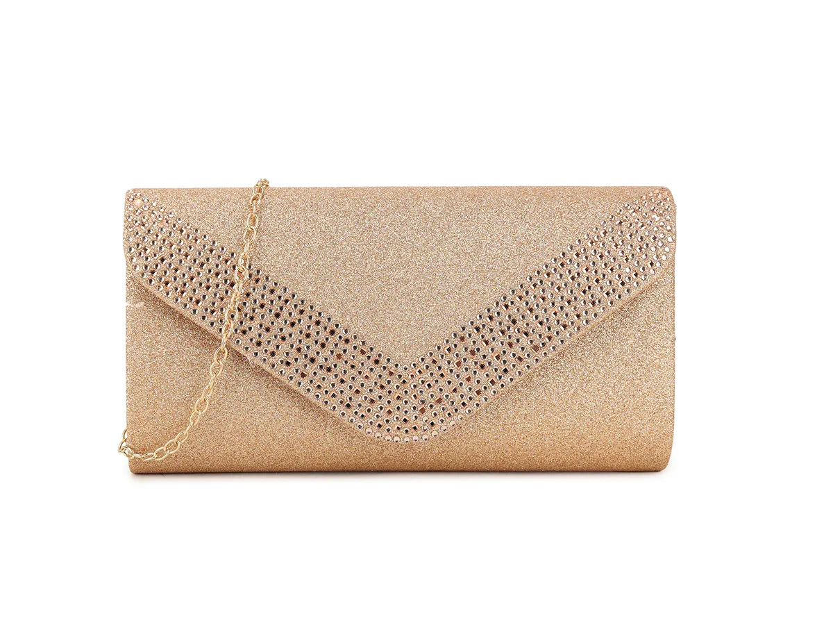 Rose Gold Crystal Diamante Evening Clutch Bag