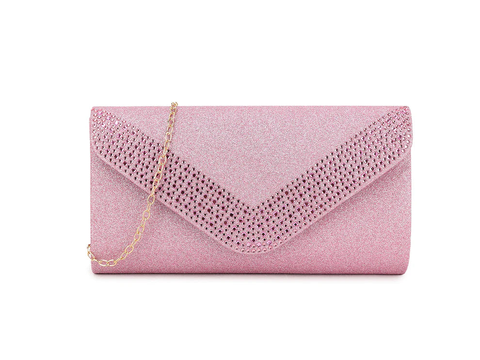 Baby Pink Crystal Diamante Evening Clutch Bag