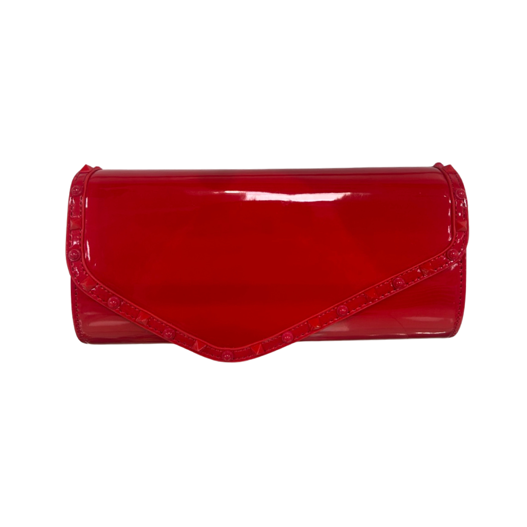 Red Patent Studded Clutch Bag