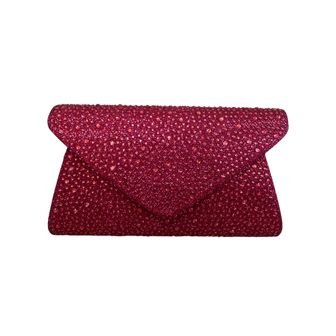 Dark Fuchsia Pink Crystal Clutch Bag