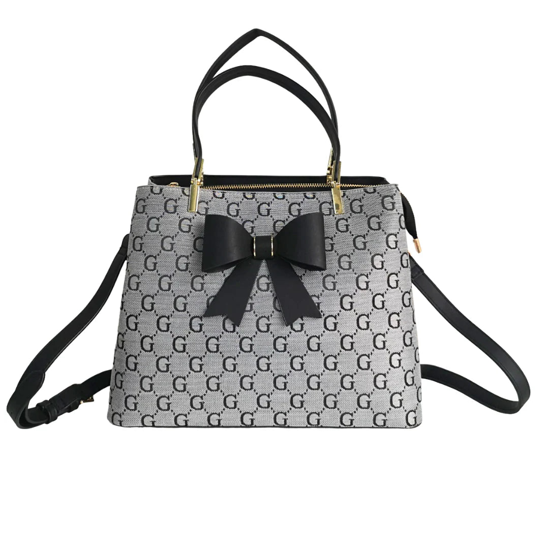 Black & Grey 'G' Large Tote Bow Handbag