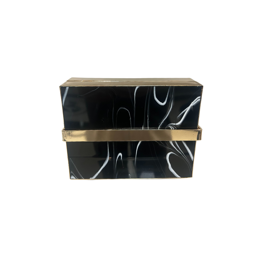 Black Marble & Gold Box Clutch Bag