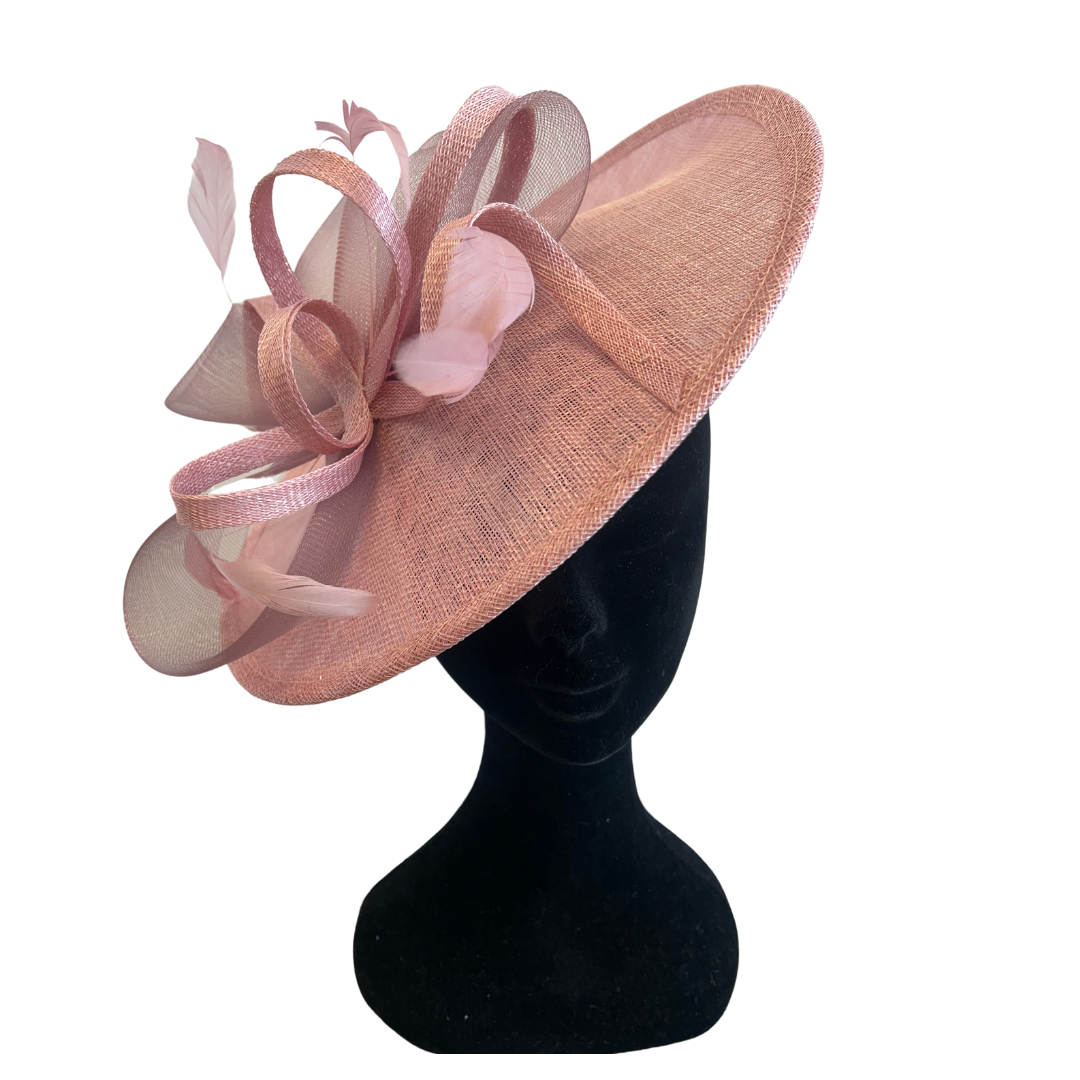 Blush Rose Pink Looped Bow Round Disc Fascinator