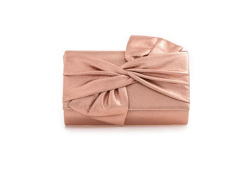 Metallic Champagne Bow Clutch Bag