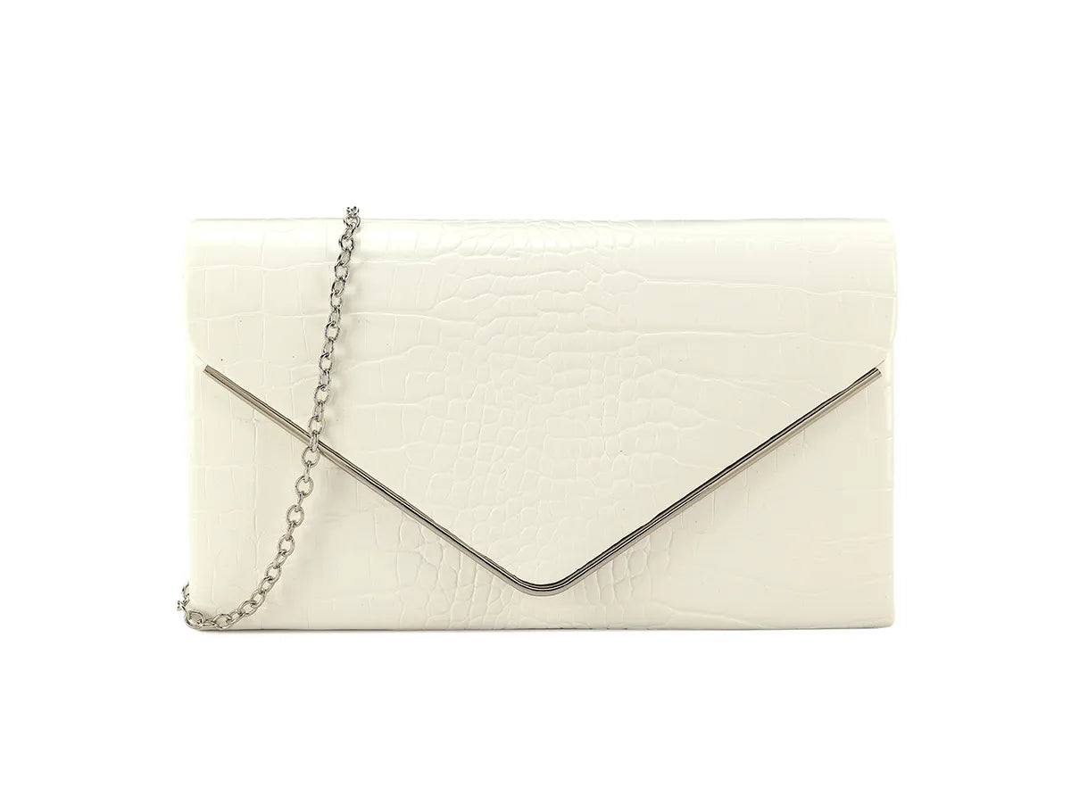 White Croc Print Clutch Bag