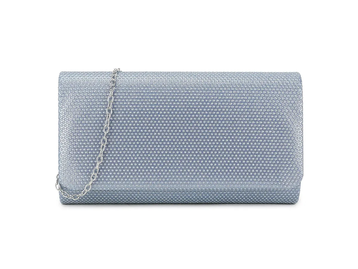 Denim Blue Glitter Embellished Coloured Clutch Bag