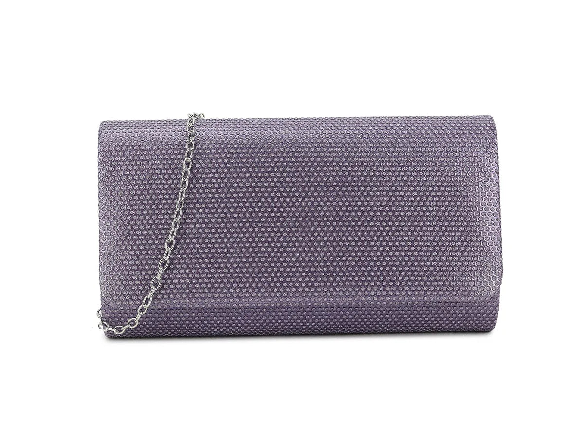 Purple Glitter Embellished Coloured Clutch Bag