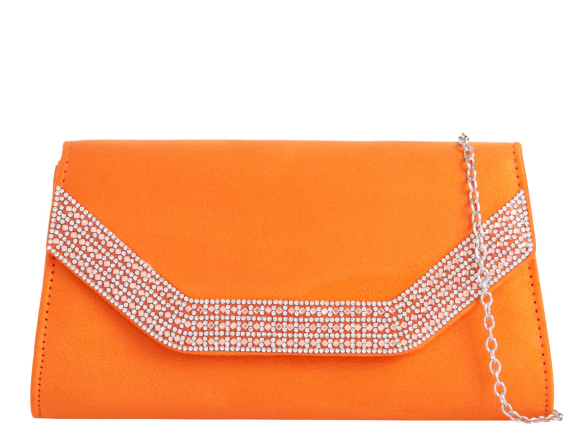 Orange Embellished Trim Envelope Clutch Bag