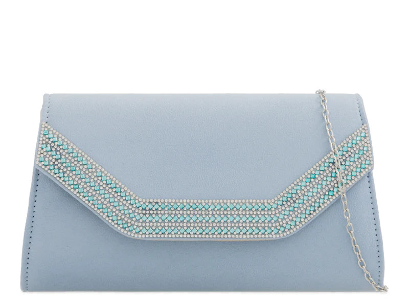 Serenity Blue Crystal Embellished Clutch Bag
