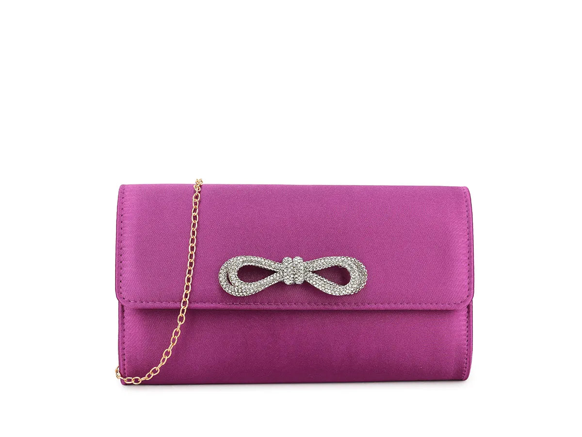 Satin Purple Bow Clutch Bag