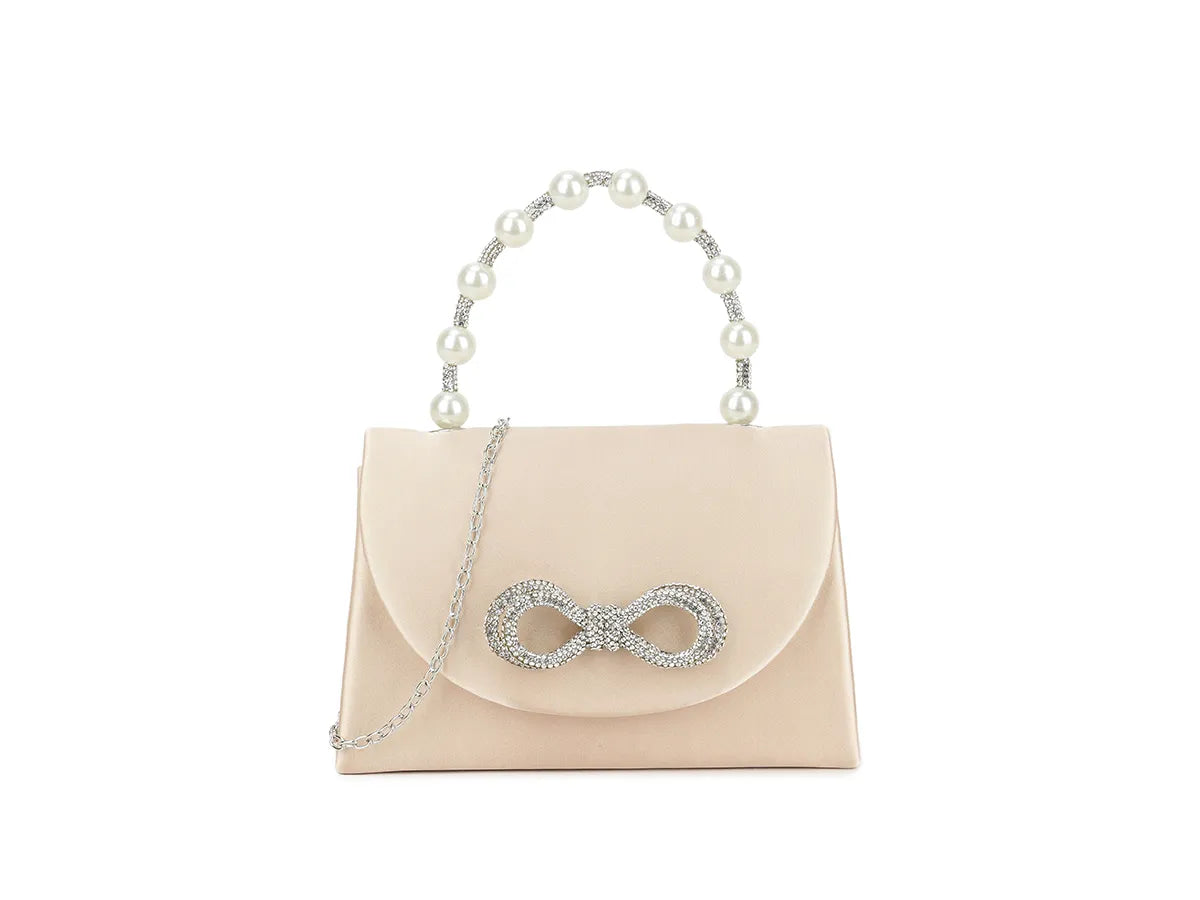 Nude Satin Crystal & Pearl Mini Handbag