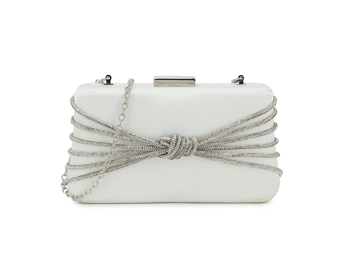 White Diamante Box Clutch Bag