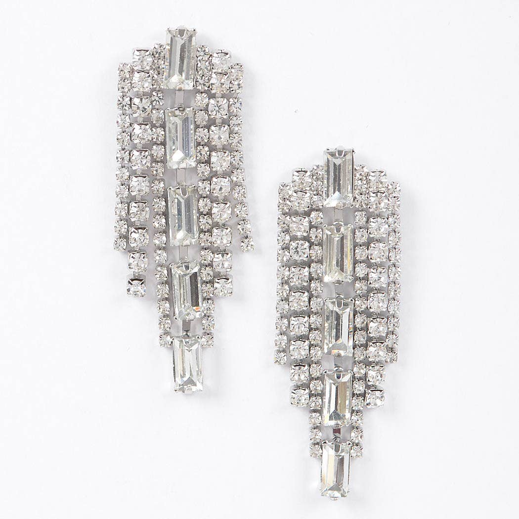Dazzling Silver Drop Rhinestone Earrings