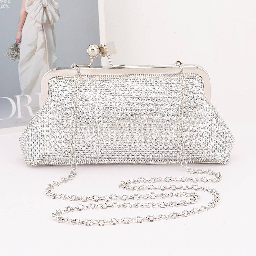 Silver Rhinestone Envelope Clutch Bag