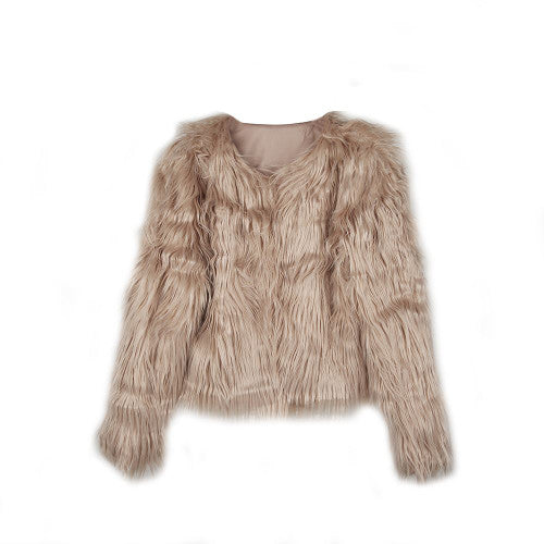 Beige Shaggy Faux Fur Jacket