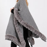 Silver Grey Faux Fur Trim Luxury Cape